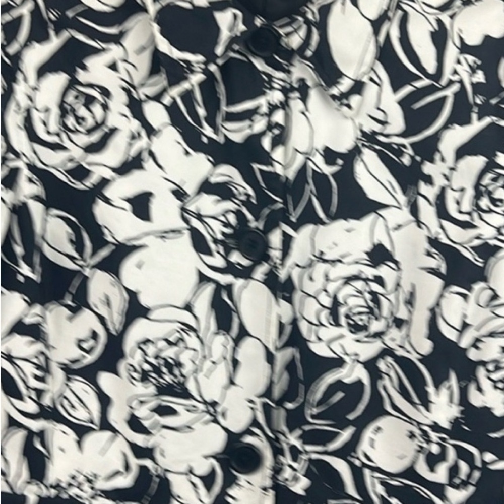 Liz Claiborne Black and White Floral Trench Coat - Picture 2 of 8